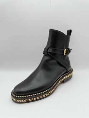 Christian Louboutin Chelsea Chain Black Leather Ankle Boots EU 36 Red Sole